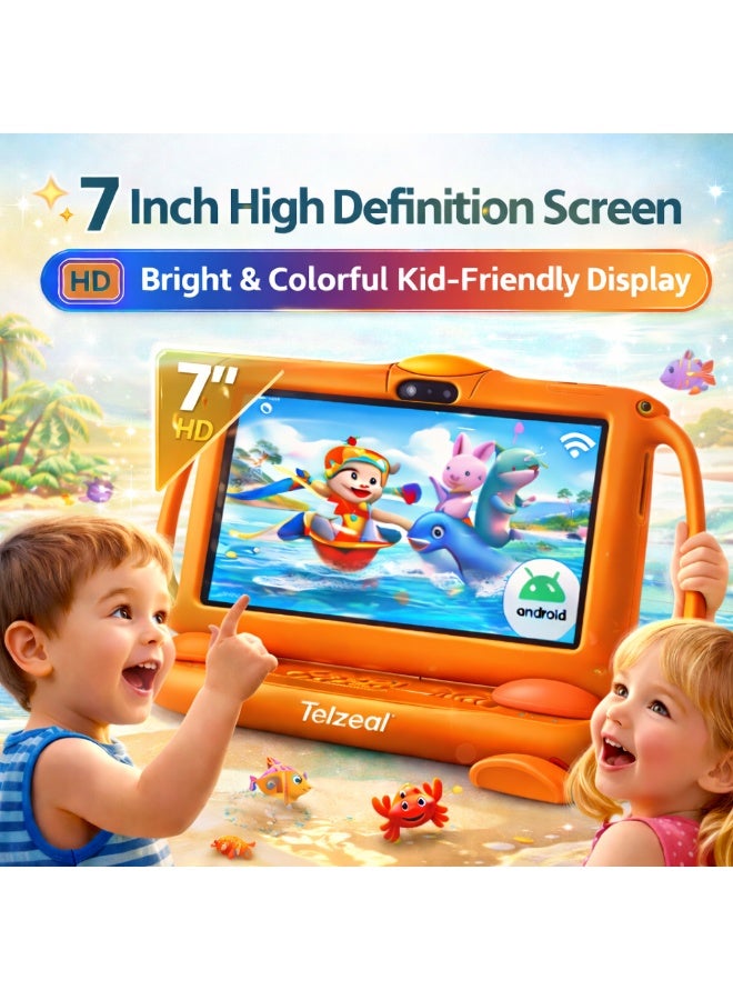 Telzeal P600 Kids Tablet Orange – 7 Inch HD Display, 6GB RAM 128GB Storage, Android 10.1, 3000mAh Battery, WiFi, Front & Rear Camera, Shockproof Protective Case - Image 3