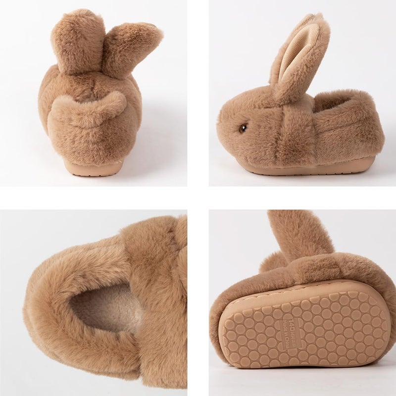 DRECAGE Girls Toddler Slippers Boys House Shoes for Little Kids Cute with Bunny Design Plush Indoor Slippers Non-Slip Brown 5-5.5 Infant - Image 5