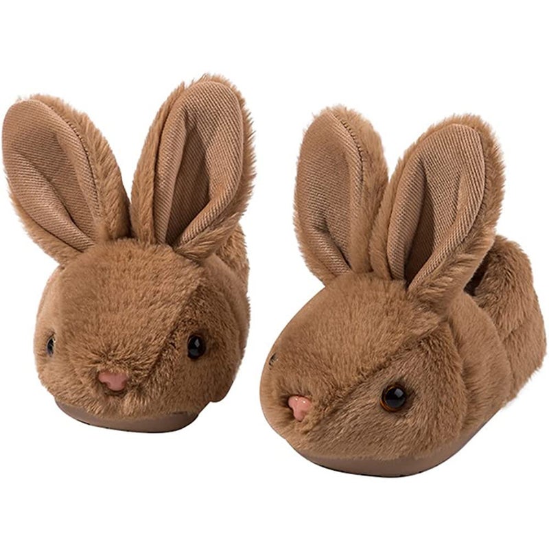DRECAGE Girls Toddler Slippers Boys House Shoes for Little Kids Cute with Bunny Design Plush Indoor Slippers Non-Slip Brown 5-5.5 Infant - Image 1