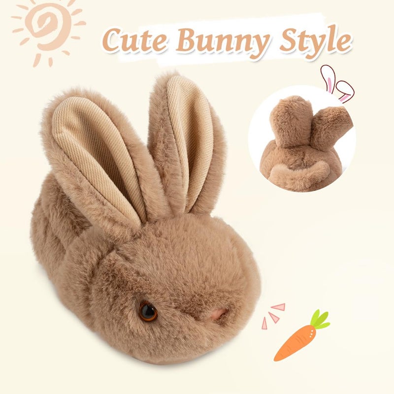 DRECAGE Girls Toddler Slippers Boys House Shoes for Little Kids Cute with Bunny Design Plush Indoor Slippers Non-Slip Brown 5-5.5 Infant - Image 2