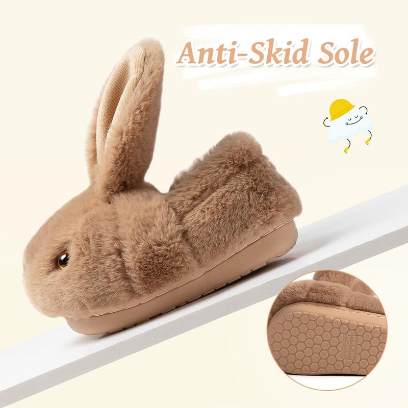 DRECAGE Girls Toddler Slippers Boys House Shoes for Little Kids Cute with Bunny Design Plush Indoor Slippers Non-Slip Brown 5-5.5 Infant - Image 4