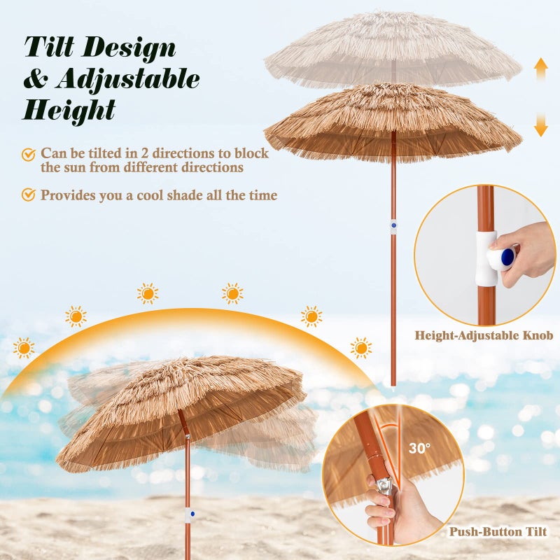 Tangkula 6ft Thatched Patio Umbrella, Tropical Hawaiian Tiki Market Table Umbrella with Carrying Bag, Tilt Design, Foldable & Portable Design for Beach Patio Garden Poolside Backyard - Image 4