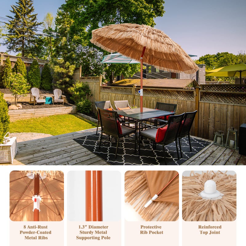 Tangkula 6ft Thatched Patio Umbrella, Tropical Hawaiian Tiki Market Table Umbrella with Carrying Bag, Tilt Design, Foldable & Portable Design for Beach Patio Garden Poolside Backyard - Image 5