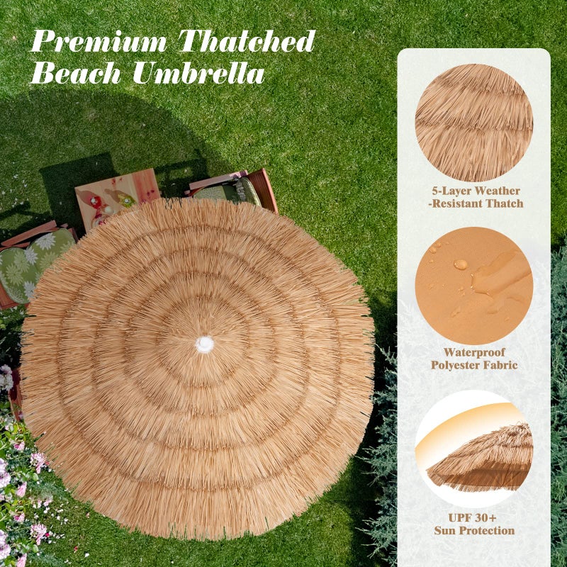 Tangkula 6ft Thatched Patio Umbrella, Tropical Hawaiian Tiki Market Table Umbrella with Carrying Bag, Tilt Design, Foldable & Portable Design for Beach Patio Garden Poolside Backyard - Image 3
