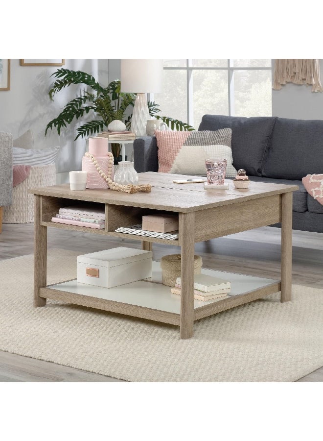 ساودر اندا نور طاولة قهوة مستطيلة بسطح قابل للرفع بلّوطي سماوي وأبيض 19 x 32 x 31 بوصة 427348 - Image 1