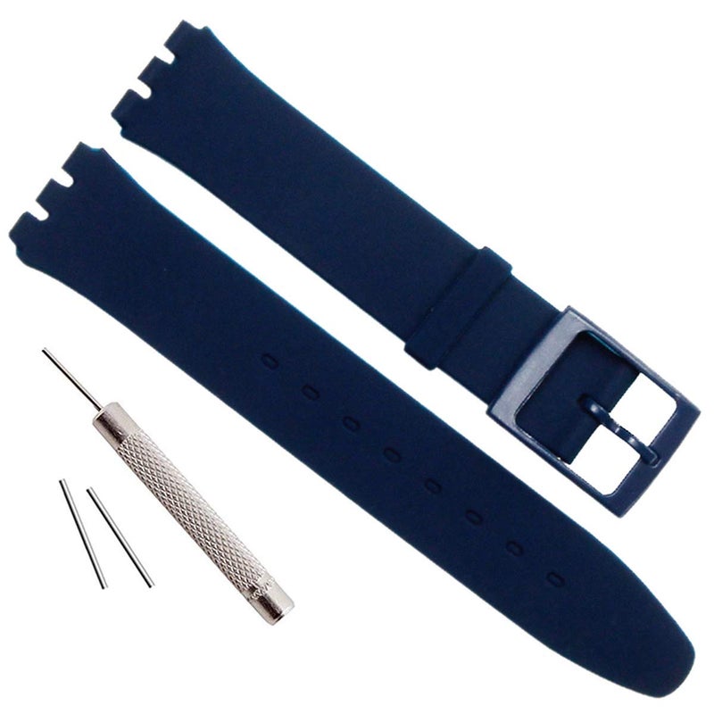 GreenOlive Ultra-thin Replacement Waterproof Silicone Rubber Watch Strap Watch Band for Swatch Skin Series, Navy Blue, Retro - Image 1