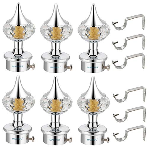 MADHULI Diamond Curtain Bracket, Curtain Finial, SS Parda Holder with Support, Door & Window Curtain Knobs, Home Decor 1 Inch Curtain Rod Holder, Curtain Accessories (3 Pair) - Image 1