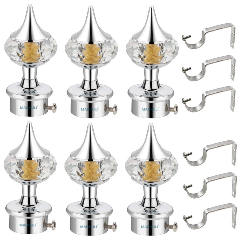 MADHULI Diamond Curtain Bracket, Curtain Finial, SS Parda Holder with Support, Door & Window Curtain Knobs, Home Decor 1 Inch Curtain Rod Holder, Curtain Accessories (3 Pair) - Image 5
