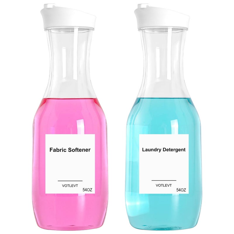 VOTLEVT 54 OZ Laundry Detergent Dispenser, Laundry Soap Dispenser, Liquid Laundry Detergent Container and Organizer, Clear Plastic Fabric Softener and Laundry Powder Dispenser for Laundry Room, 2Pack - Image 1