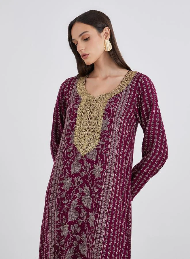 Maxim Creation Maxim Creation Golden Jari Thread V Neck Jalabiya