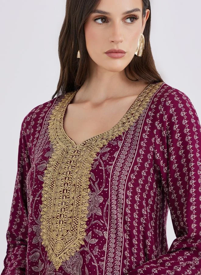 Maxim Creation Maxim Creation Golden Jari Thread V Neck Jalabiya