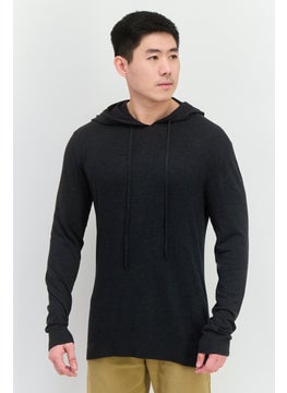 French Connection Men Hooded Long Sleeves Heather Sweater, Charcoal  - Image 1