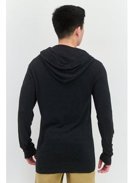 French Connection Men Hooded Long Sleeves Heather Sweater, Charcoal  - Image 3