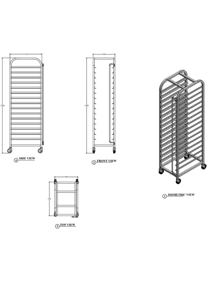 SOFIA REFRIGERATION GN (Gastronorm) Tray Trolley Stainless Steel Food Heavy Duty Transport Trolley 15 GN Containers slots (GN 1/1) - Image 3