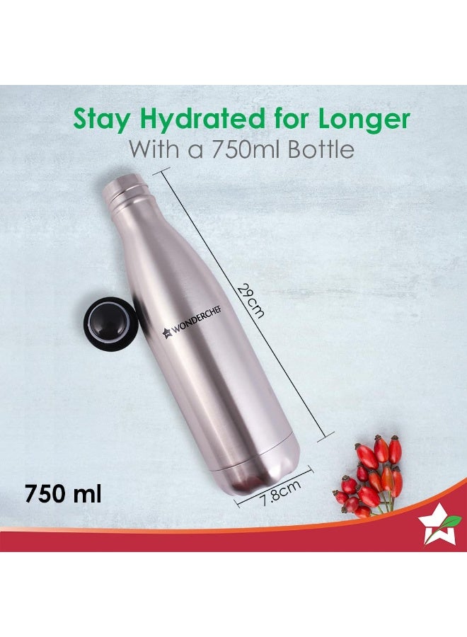 Wonderchef Aqua-Bot, 750ml, Double Wall Stainless Steel Vacuum Insulated Hot and Cold Flask, Spill & Leak Proof, Silver, 2 Years Warranty - Image 4