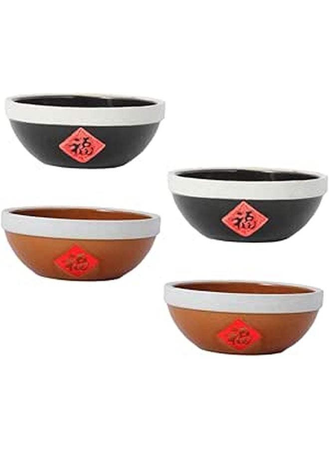 Rustic Ceramic Bowls Set 4pcs 4.5 Inch Black Antique Copper Dinner Bowls - Image 1