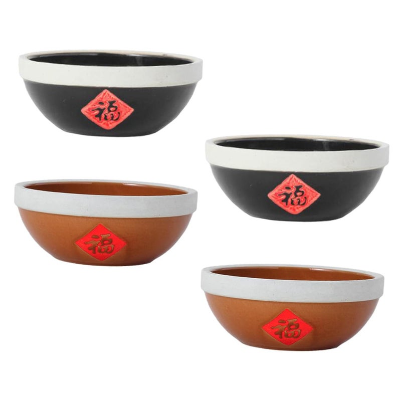 Rustic Ceramic Bowls Set 4pcs 4.5 Inch Black Antique Copper Dinner Bowls - Image 2