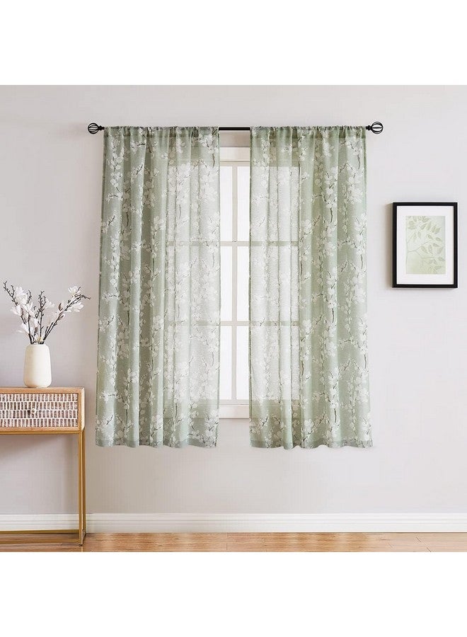 BFAM - Floral Print Sheer Curtains for Living Room Vintage White Floral Print Window Drapes for Bedroom, Sold as 1 - Image 2