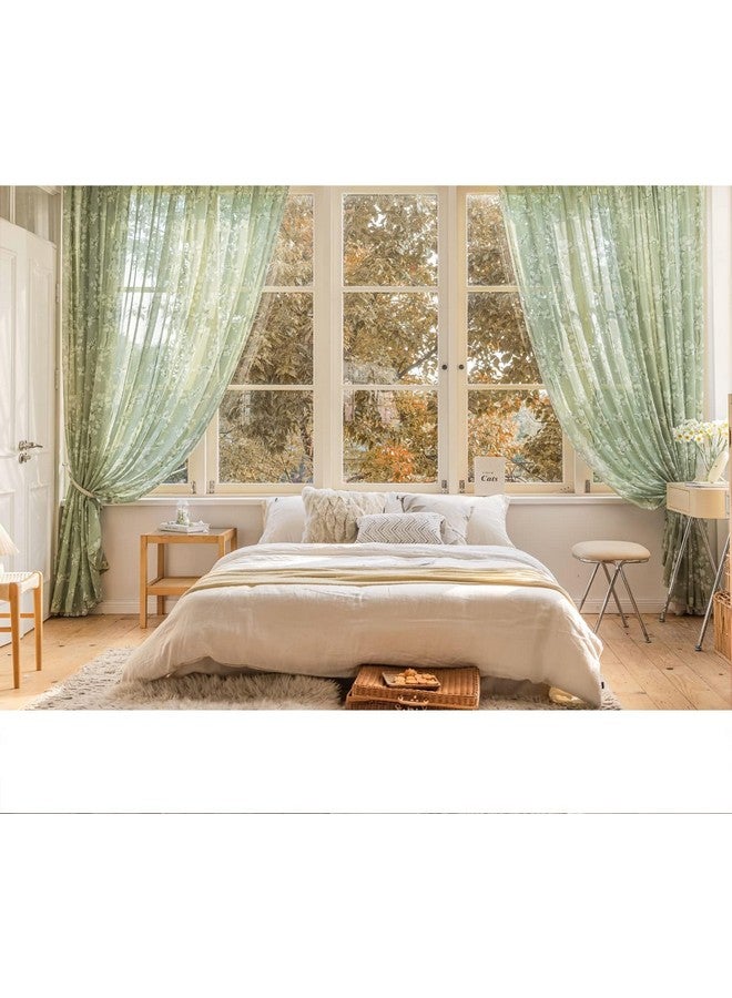 BFAM - Floral Print Sheer Curtains for Living Room Vintage White Floral Print Window Drapes for Bedroom, Sold as 1 - Image 4
