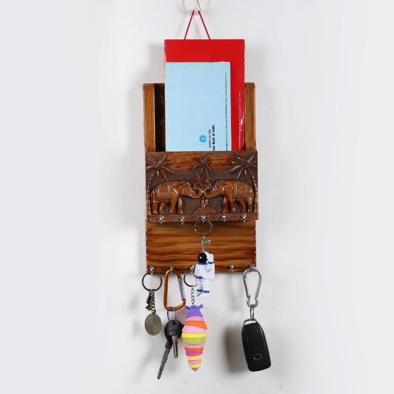 Smart VI Collection Home Multipurpose Plastic Key Holder Wooden Pattern with attractive House and Elephants pair image 28 cm length x 165 cm width Wooden Orange for Home Office and Shop  - Image 3