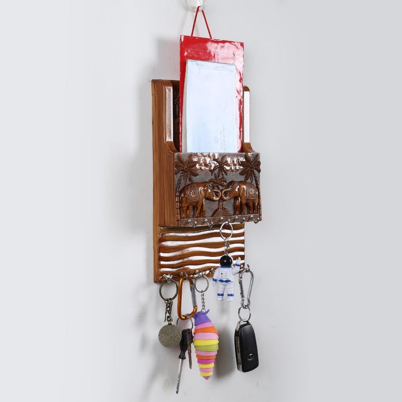 Smart VI Collection Home Multipurpose Plastic Key Holder Wooden Pattern with attractive House and Elephants pair image 28 cm length x 165 cm width Wooden Orange for Home Office and Shop  - Image 4