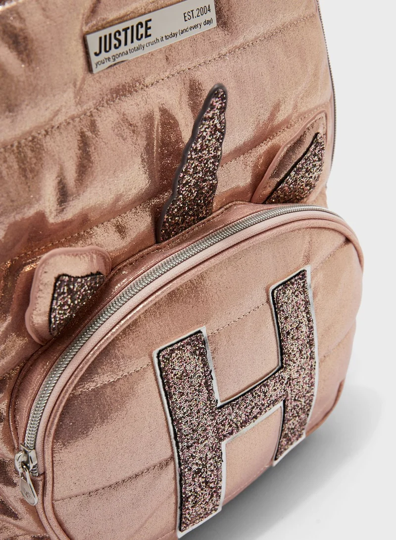 Justice Kids Quilted Unicorn Initial Backpack