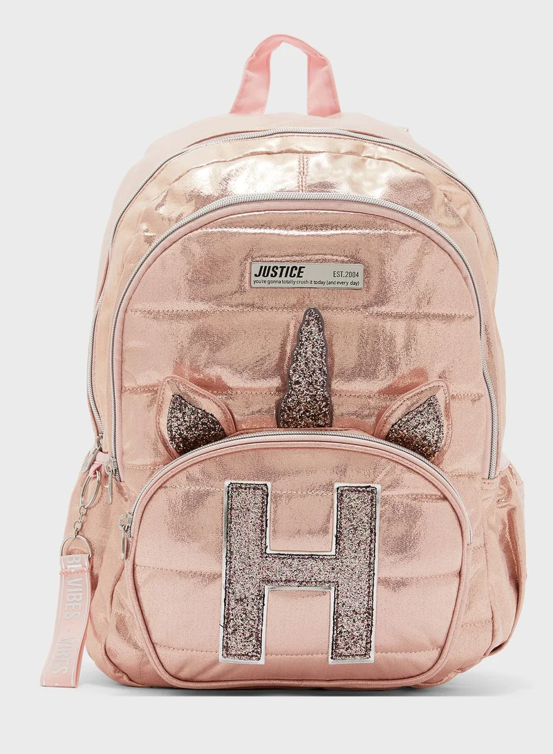 Justice Kids Quilted Unicorn Initial Backpack