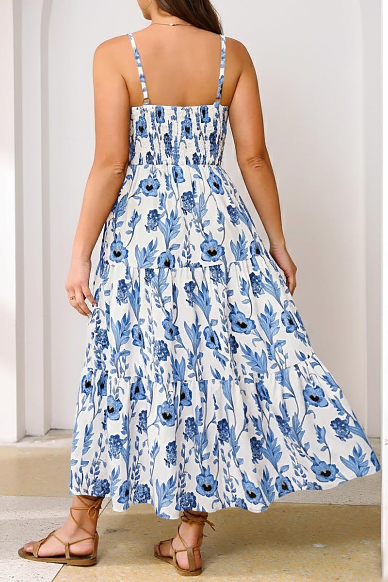 Talisea Plus Size Summer Sun Dresses Blue and White Flower Floral Maxi Sundress Spring Boho Spaghetti Strap Casual Beach - Image 5