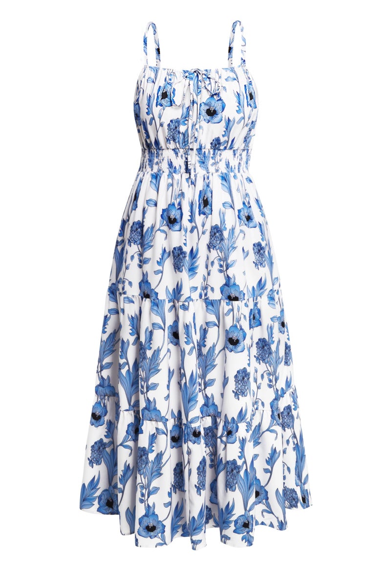 Talisea Plus Size Summer Sun Dresses Blue and White Flower Floral Maxi Sundress Spring Boho Spaghetti Strap Casual Beach - Image 1