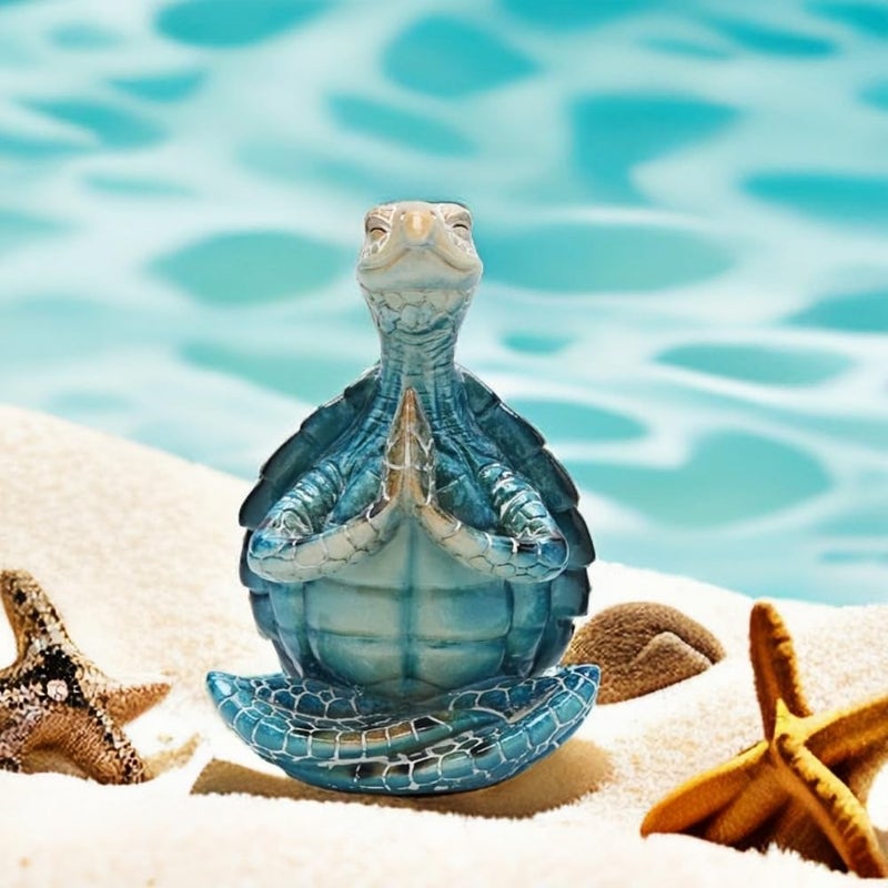 VVGIFTS SEA SEA TURTLE تأمل اليوغا ديكور حديقة تمثال البحر سلحفاة البحر تأمل ديكورات الشاطئ الساحلية تمثال راتنج اليوغا Zen لزخارف المكتب المنزلي (ضع النخيل معًا) - Image 4