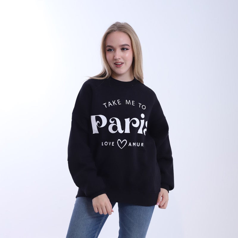 بيبو سويت شيرت نسائي  مطبوع_اسود - Image 1