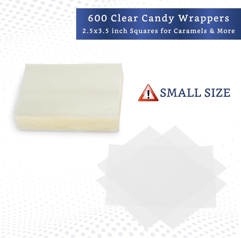 FIESTA WRAPS Clear Candy Wrappers for Caramels (600 Pcs 2.5 x 3.5 inches) - Natural Clear Cellophane Wrapper - Candy Wrapping Paper for Caramel, Chocolate, Nougat, and Lollipops - Image 2