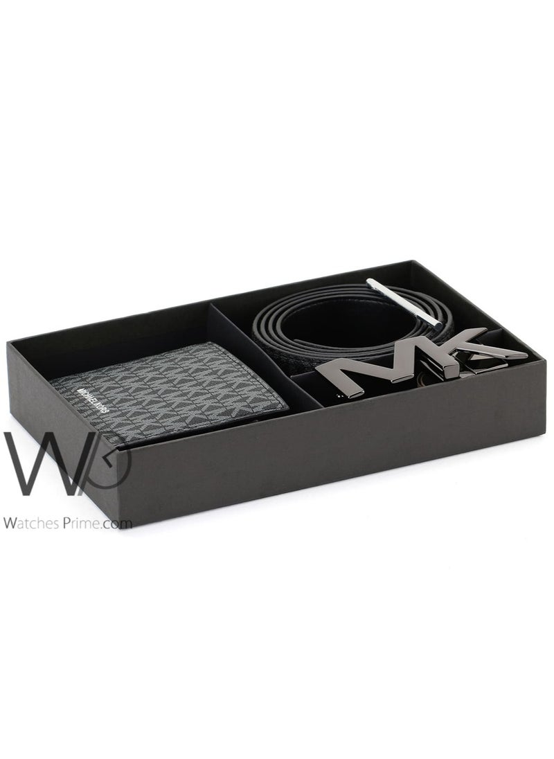 Michael Kors - Michael Kors Black Genuine Leather Mk Patterned Wallet And Belt Gift Set - Image 1
