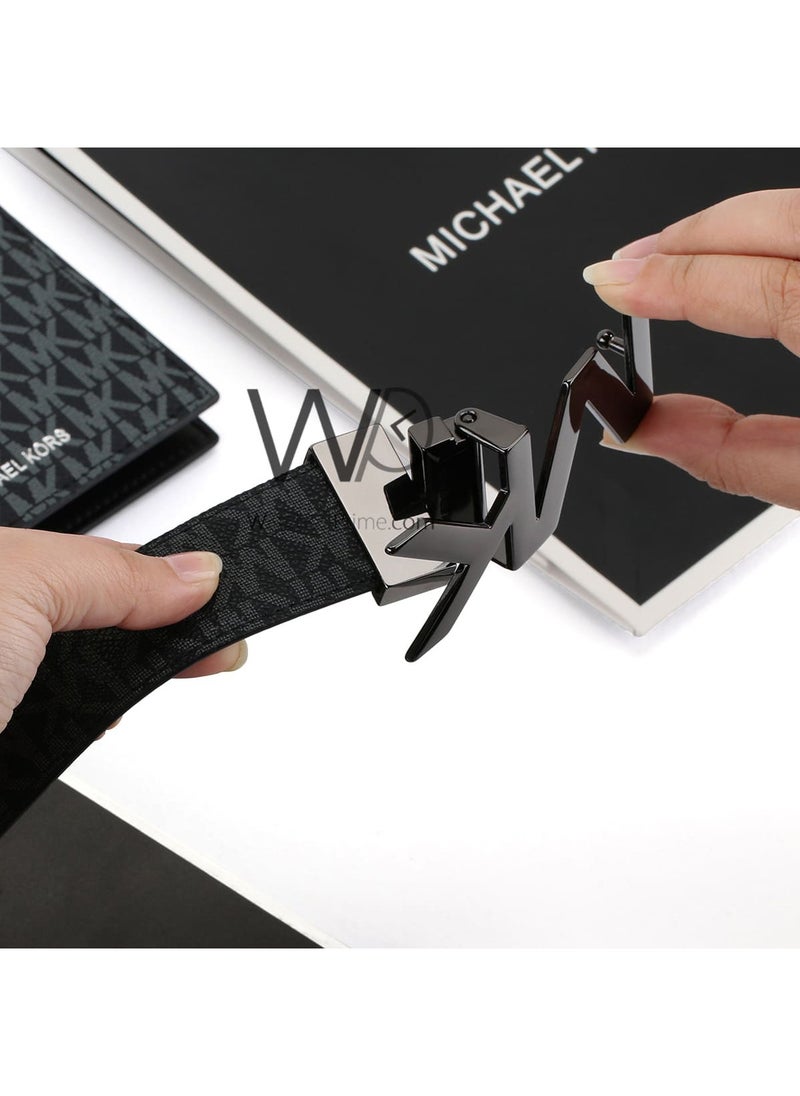 Michael Kors - Michael Kors Black Genuine Leather Mk Patterned Wallet And Belt Gift Set - Image 1