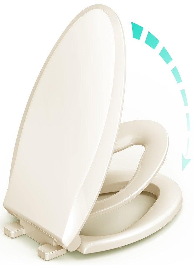 Uming Elongated Toilet Seat with Built-in Potty Training Seat for Toddlers& Adults, Slow Close, Never Loosen, Heavy Duty, Ergonomic, Space Saving Toddler Toilet Seat, (Elongated 18.5", Oval, Bone/Almond) - Image 1