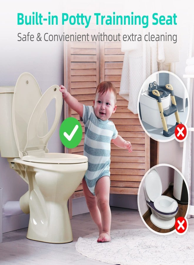 Uming Elongated Toilet Seat with Built-in Potty Training Seat for Toddlers& Adults, Slow Close, Never Loosen, Heavy Duty, Ergonomic, Space Saving Toddler Toilet Seat, (Elongated 18.5", Oval, Bone/Almond) - Image 2