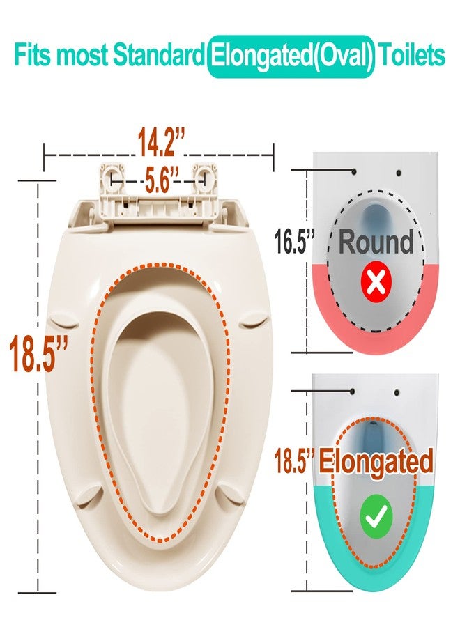 Uming Elongated Toilet Seat with Built-in Potty Training Seat for Toddlers& Adults, Slow Close, Never Loosen, Heavy Duty, Ergonomic, Space Saving Toddler Toilet Seat, (Elongated 18.5", Oval, Bone/Almond) - Image 3