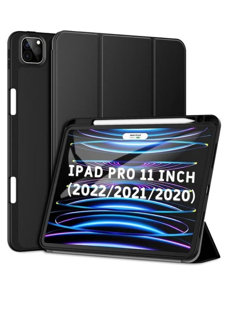 Dreamzon Case For iPad Pro 11 Inch (2022/2021/2020 Model) With Tempered Glass Screen Protector, Slim Tablet Cover With Soft TPU Back, Auto Wake/Sleep (Black) - Image 1