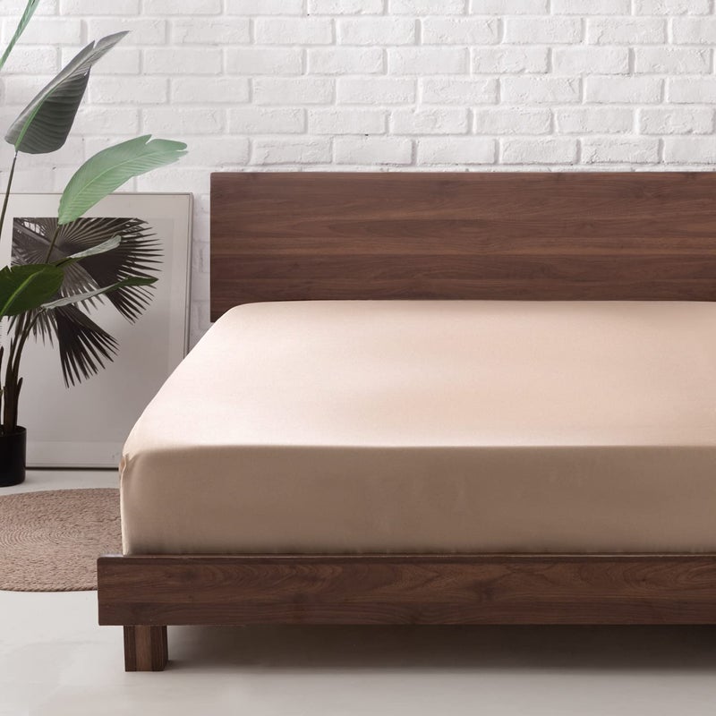 MR&HM MR&HM Satin Fitted Sheet California King Size  Silky Bottom Sheet with Elastic Corner Straps  Deep Pocket up to 15 Inch  No More Slipping Off for Mattress - 1 Fitted Sheet Only (Champagne)  - Image 1