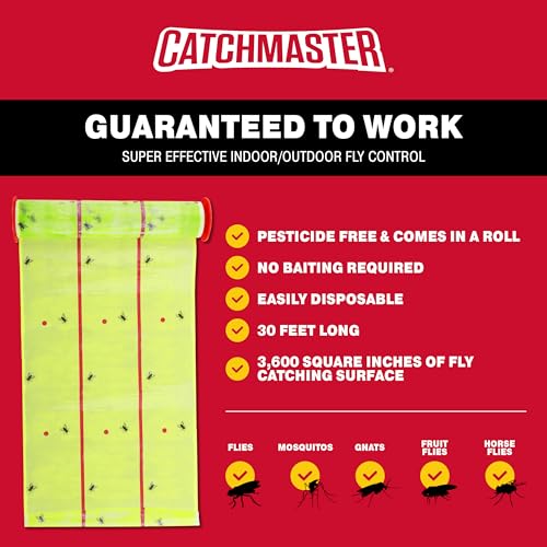 Catchmaster Giant Fly Glue Trap 1-Pack 30 Feet Each, Adhesive Fly Traps Outdoor, Sticky Bug Catcher, Bulk Flying Insect Paper Roll, Pest Control for Garage, Barn, Greenhouse & Garbage Room - Image 3