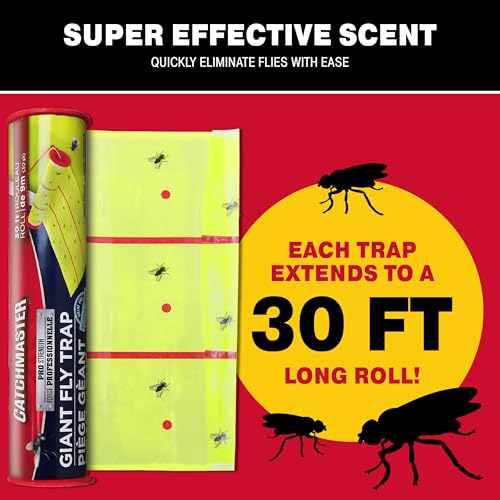 Catchmaster Giant Fly Glue Trap 1-Pack 30 Feet Each, Adhesive Fly Traps Outdoor, Sticky Bug Catcher, Bulk Flying Insect Paper Roll, Pest Control for Garage, Barn, Greenhouse & Garbage Room - Image 2