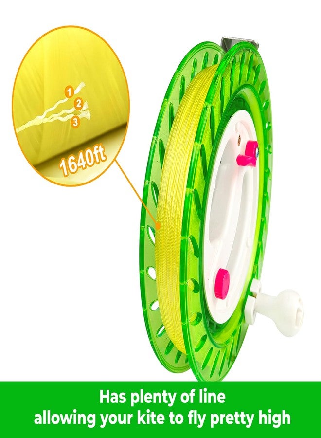 Flying Hoofer Kite Reel Winder for Adults & Kids - 9 Inch Dia, 1640FT High Strength String with Connector - Large Handle, Safety Lock, Kite Line Winder for Effortless Flying and Control.(Green) - Image 4