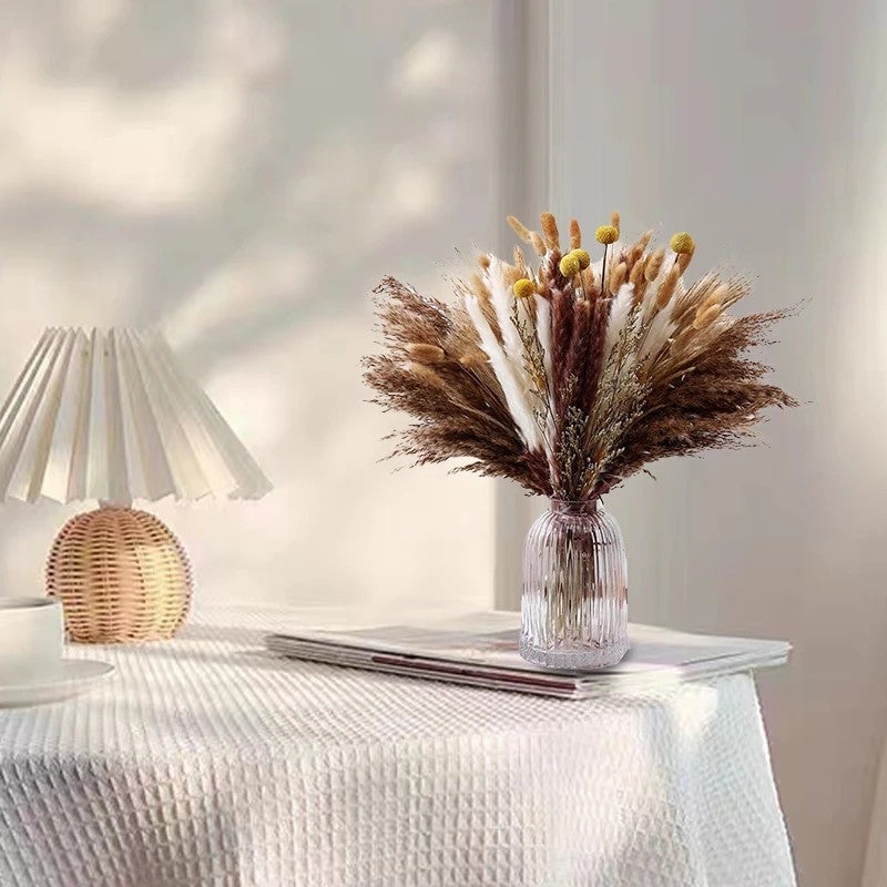 Bluejw 100PCS Natural Dried Pampas Grass Bouquet - Boho Home Decor, Phragmites Dried Flowers Arrangement for Wedding Centerpieces & Dried Plants Display - Image 2