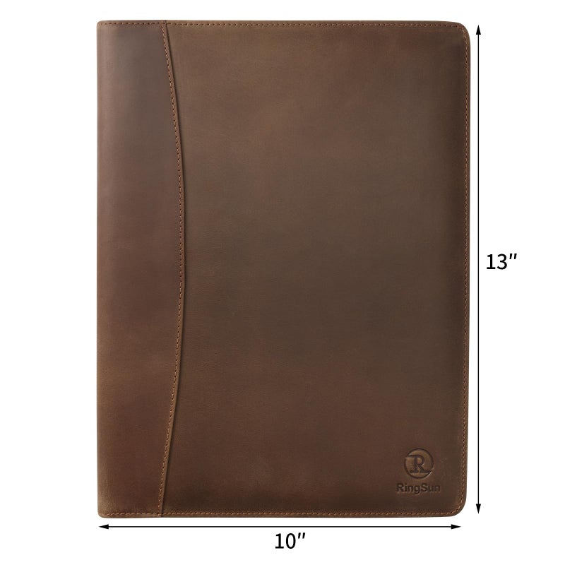 Ringsun Leather Portfolio Organizer for Men Women, Leather Padfolio Business Resume Legal Pad Portfolio Notebook Binder for A4/Pad, Leather Folio Leather Folder, Brown - Image 2