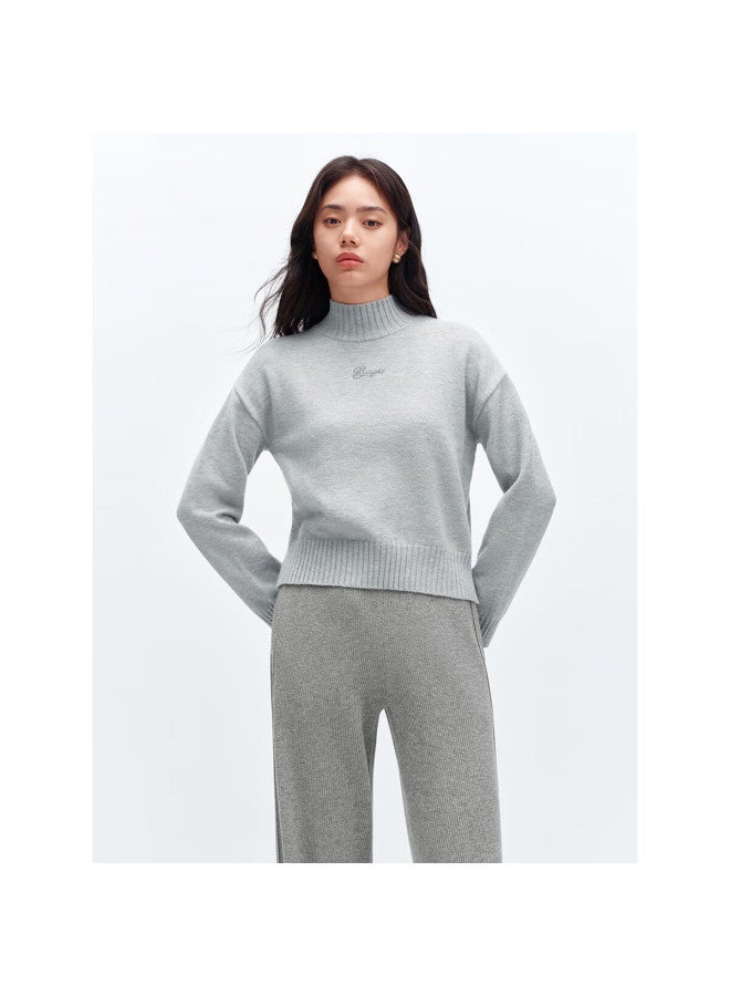 Waxbird Peacebird Women's Knit Sweater Half Turtleneck Soft Knitwear Winter Light Gray M - Image 2
