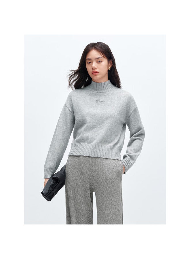 Waxbird Peacebird Women's Knit Sweater Half Turtleneck Soft Knitwear Winter Light Gray M - Image 1