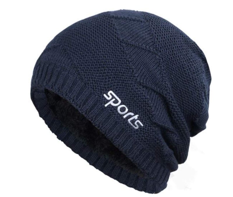 iSWEVEN Mens Womens Hat Beanie Cap, Unisex Winter Warm Knitted Hats, Fleece Lining Slouch Skull Beanies Caps for Men Women (4078B, Blue) - Image 1