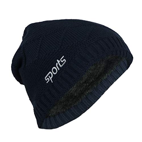 iSWEVEN Mens Womens Hat Beanie Cap, Unisex Winter Warm Knitted Hats, Fleece Lining Slouch Skull Beanies Caps for Men Women (4078B, Blue) - Image 2