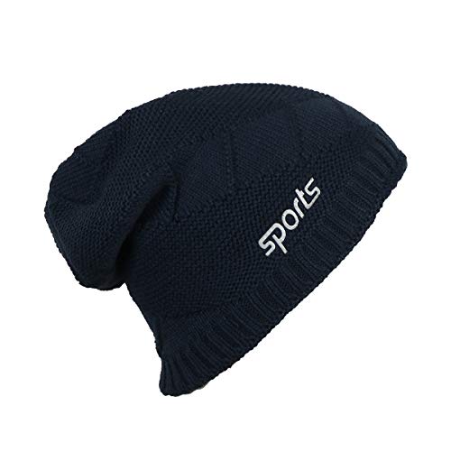 iSWEVEN Mens Womens Hat Beanie Cap, Unisex Winter Warm Knitted Hats, Fleece Lining Slouch Skull Beanies Caps for Men Women (4078B, Blue) - Image 4