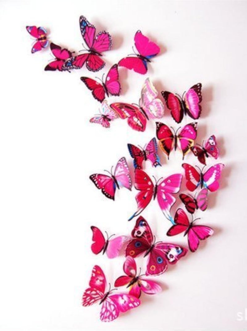 Pindia 12 Pcs 3D Metal Butterfly Wall Stickers for Home Party Wedding Decor (Pink) - Image 1